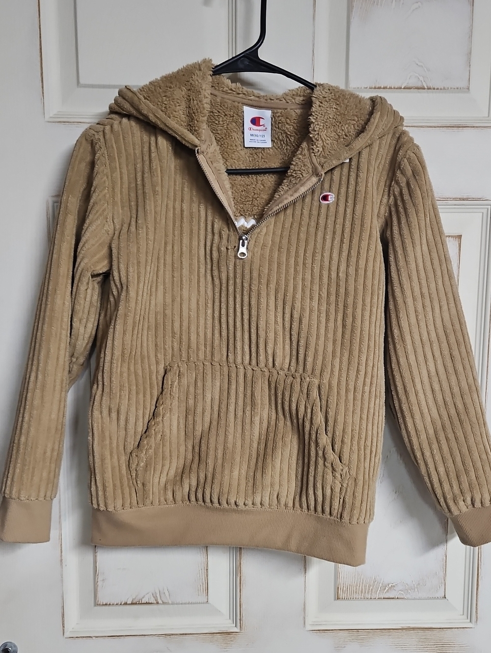 Champion Kid’s Tan Corduroy-Style Sherpa Half-Zip Hoodie